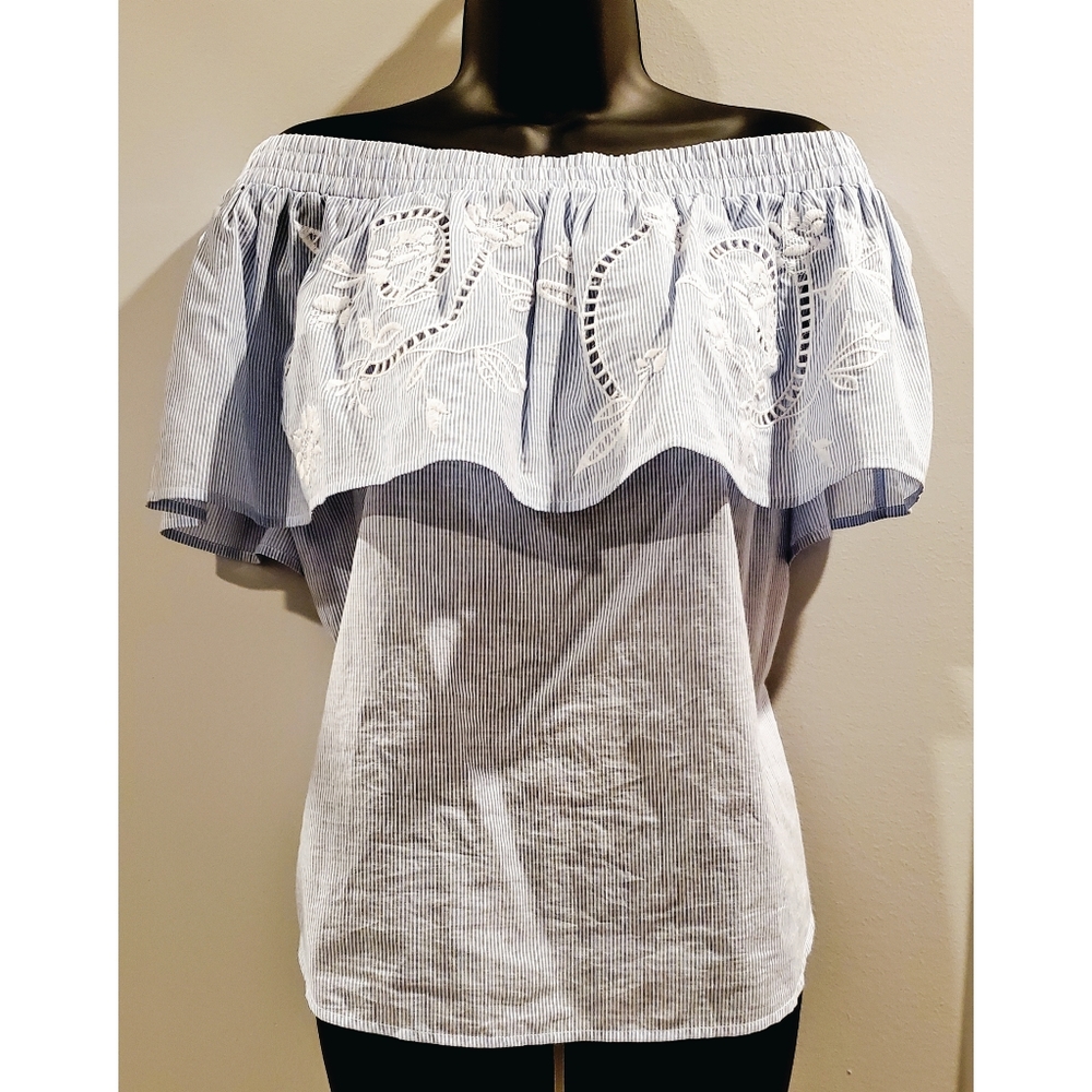 Pinstripe Off Shoulder Top